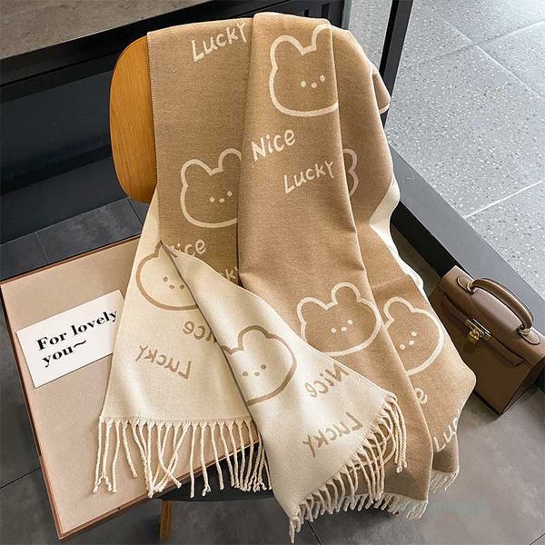 Sciarpe 2023 coreano Instagram orso testa sciarpa carino stampa nappe stile alla moda e occidentale b stile autunno / inverno caldo scialle 0j7m