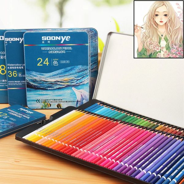 Crayon Lápis solúvel em água Conjunto de lápis de cor de madeira Lapis De Cor Artista Pintura Lápis de cor para desenho escolar Suprimentos de arte 231219