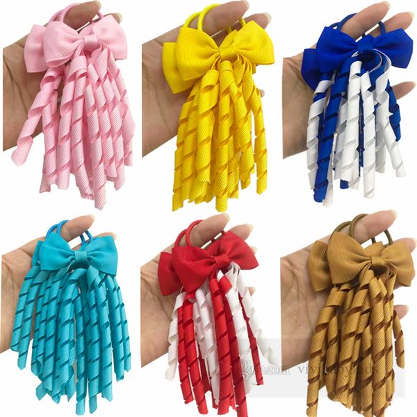 Doce meninas arcos enrolados borlas hairbands crianças anel elástico rabo de cavalo crianças banda de borracha cheerleading acessórios para o cabelo z6182