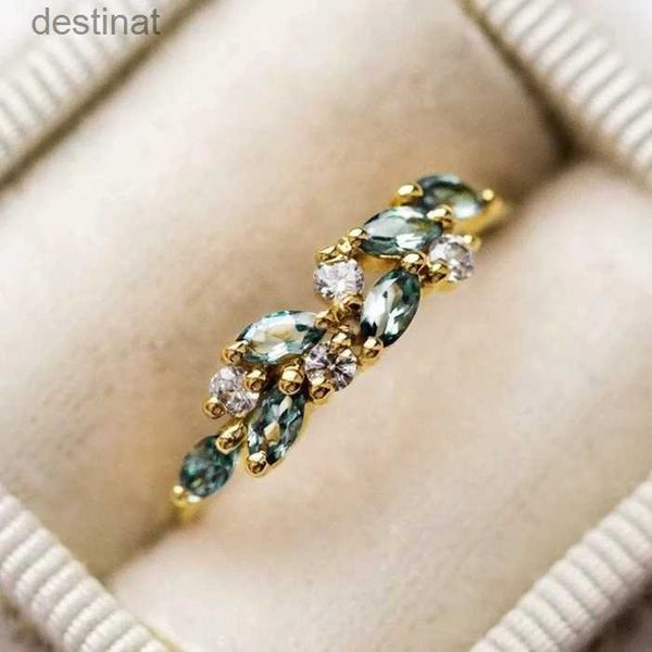 Кольцо-пасьянс, модные кольца с геометрическим листом, инкрустированные зеленым камнем для женщин, помолвка, свадебные украшения для невесты, подарок подруге, кольцо AnillosL231220