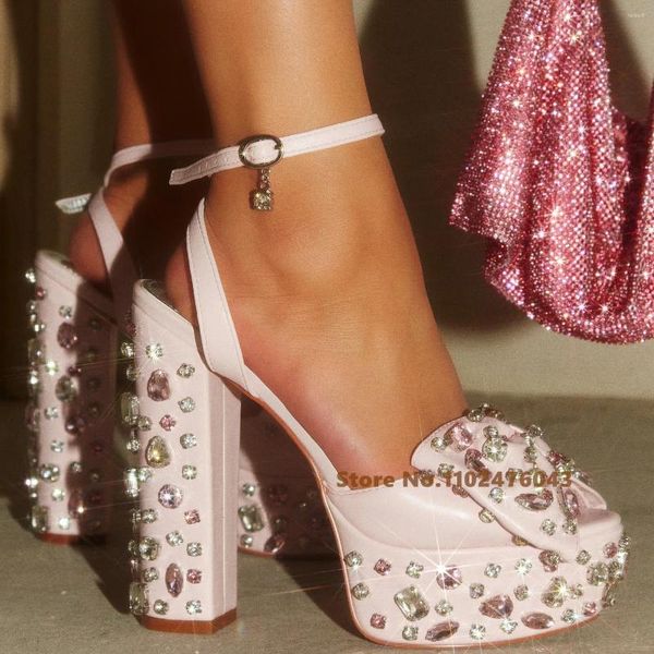 Сандалии розового цвета на платформе с украшением и бантом, женские туфли золотого цвета из кожи на высоком каблуке с кристаллами, роскошные туфли Deaigner с ремешком на щиколотке
