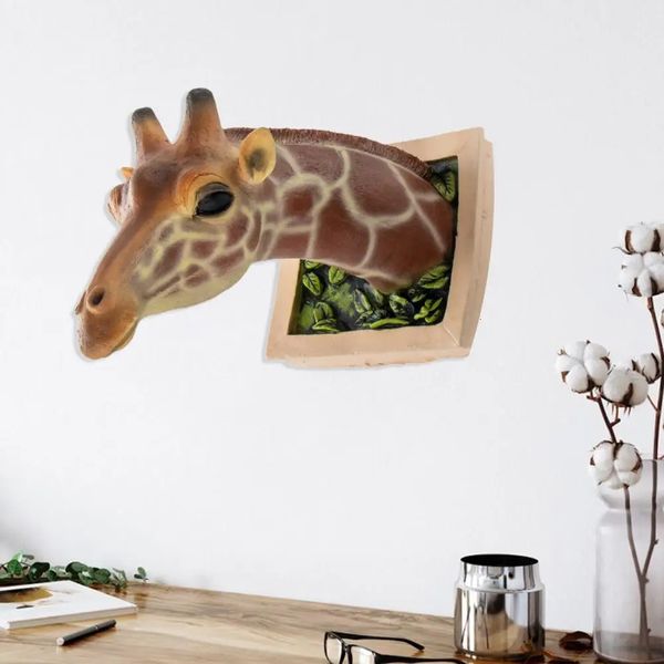 1Pc Giraffa Scultura Teste Appeso A Parete Decorazioni 3d Montato Arte Realistica Statua Ornamenti Per La Casa 231220