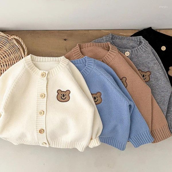 Giacche 2024 Spring baby maniche lunghe cappotto maglia a maglia per bambini bambini casual giacca cardigan cotone per bambini da ragazzo carino
