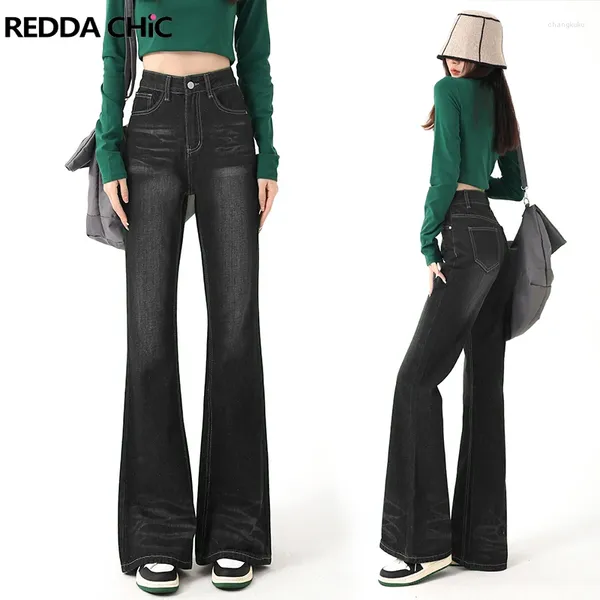 Jeans da donna ReddaChic Dark Academia Pantaloni da donna Gamba svasata Baggy Nero Retro Emo Grunge Y2k Streetwear Pantaloni Acubi Fashion Bootcut