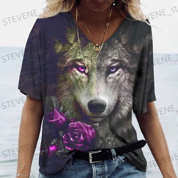 Damen T-Shirt 2023 Neue Mode Damen T-Shirts Sommerbekleidung Wolf Grafik 3D T-Shirt T-Shirts Damen Kurzarm Tops Harajuku y2k Streetwear T231220