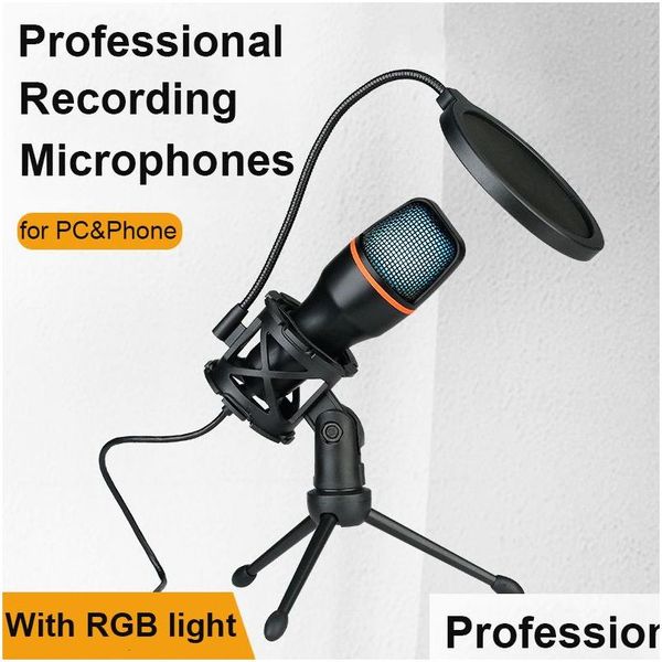 Microfones RGB Condensador Microfone Wired Desktop Tripé Usb Mic para Gravação de Jogos ao Vivo Vídeo Conferência de Redução de Ruído 230518 Dheh4