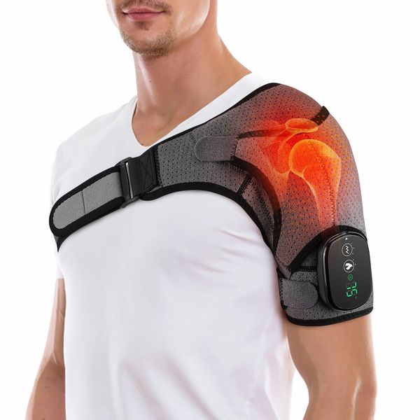 Massierendes Nackenkissen mit elektrischer Heizung, Schultermassagewickel zur Linderung von Arthritis, Gelenkschmerzen, 3 Stufen, Vibrationsorthese, Unterstützung für Physiotherapie, Therapie 231219