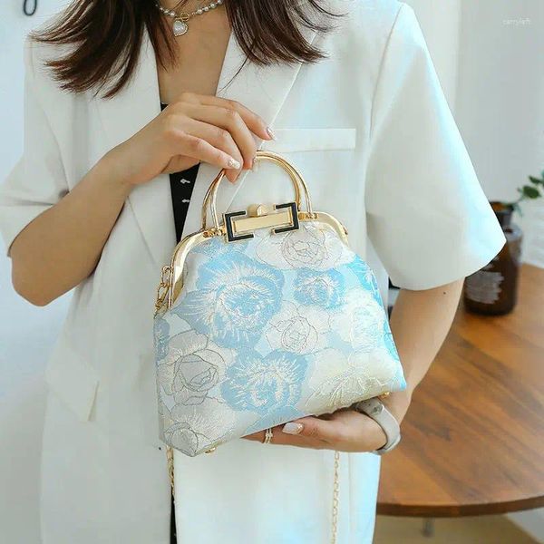 Abendtaschen Damen Handtaschen Geldbörsen Kette Frauen Schulter Umhängetasche Blaue Rose Blumen Vintage Mode