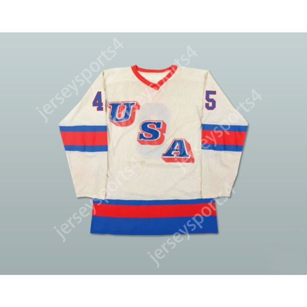 Benutzerdefiniertes DONALD TRUMP 45 USA NATIONAL TEAM WEISSES HOCKEY-TRIKOT, NEU, oben genäht S-M-L-XL-XXL-3XL-4XL-5XL-6XL