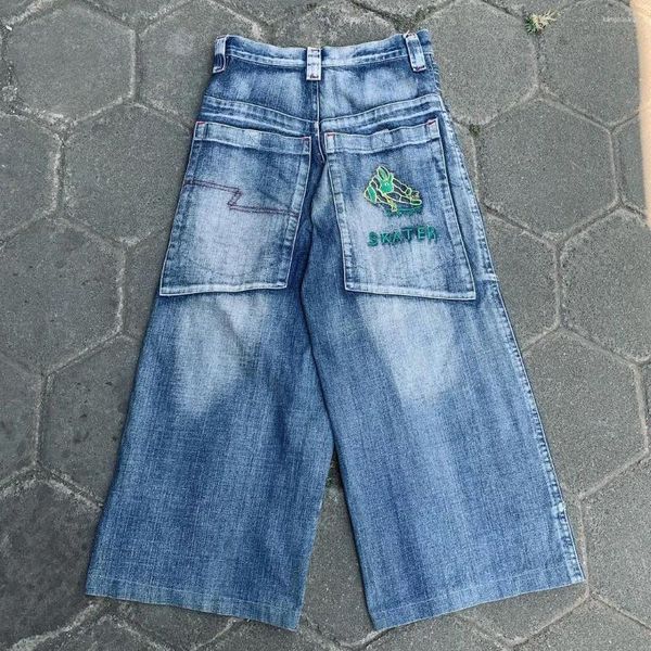 Kadınlar kot pantolon y2k hip hop baskı estetik moda rahat bülbeli denim pantolon gevşek geniş bacak pantolon sokak kıyafeti erkek kadın