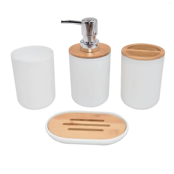 Conjunto acessório de banho luxo 4 peças de bambu acessórios de banheiro kit e peça de vaso sanitário produto de chuveiro de plástico decoração de vaidade para o banheiro