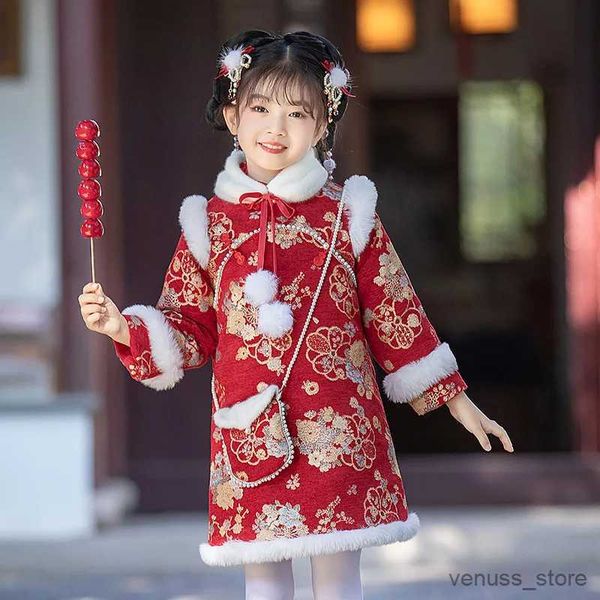 Abiti da ragazza inverno bambine abiti a capodanno abiti calda bestiame da cotone abiti qipao coreani principessa tang cheongsam abito qipao per ragazze