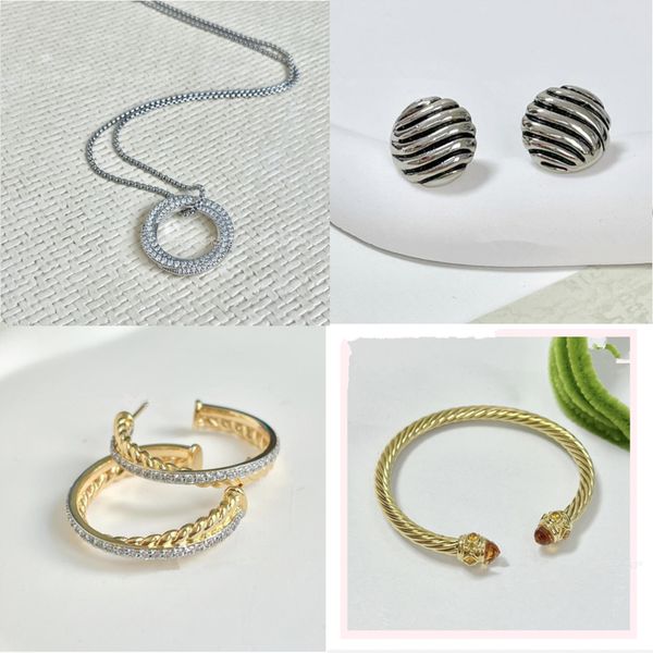 Heißer Verkauf DY Luxus Ohrstecker Designer Modeschmuck Frau Ohrring Haken Twisted Wire Schnalle Ohrringe Sterling Silber 14k vergoldet Halskette Neujahrsgeschenk