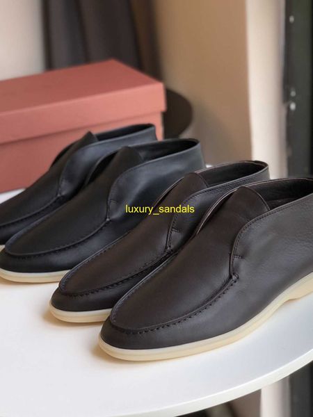 Open Walk Chukka Botas Designer Loropinas Sapatos Loropinas Mocassins para homens Lp Inverno Couro Genuíno Pedal de um pé com pelúcia e fundo plano grosso para aquecer um HBO6