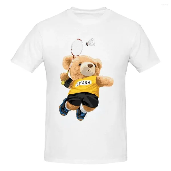 Homens Camisetas Teddy Bear Jogando Badminton Camiseta Roupas de Exercício Manga Curta Tops Gráficos Kawaii Homens Mulheres Camisa Impressa Top
