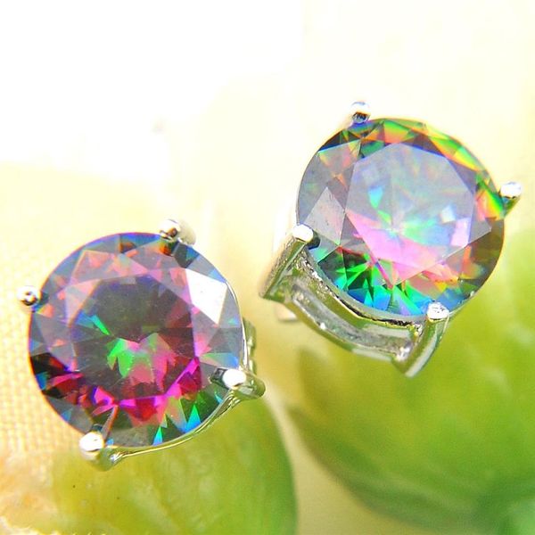 6 Çift Luckyshine Süper Yuvarlak Parlak Gökkuşağı Mystic Topaz Gems 925 Gümüş Kaplama Saplama Küpe Rusya Kanada Stud Earrin327i