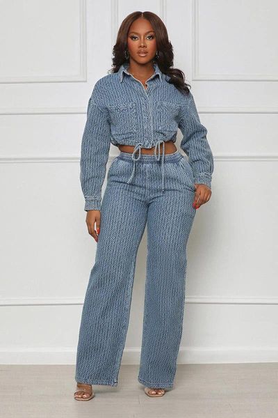 Kadınlar İki Parçalı Pantolon Street Giyim Jean 2 Setler Kadın Kıyafeti Sonbahar Y2K Giyim Denim Ceket Üst ve Pantolon Moda Takip Seti