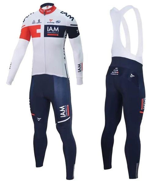 TOPS 2024 Equipe IAM Jersey de ciclismo branco estabeleceu manga longa Spring Autumn Outdoor MTB Roupas de bicicleta de ciclismo Roupas de bicicleta