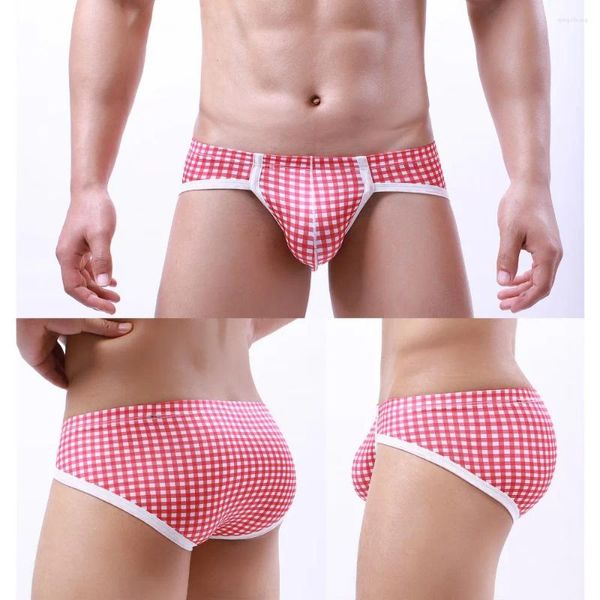 Underpants u convexo grande bolsa briefs cueca xadrez masculina sissy calcinha masculino troncos de natação beachwear meninos macio bikini bottoms