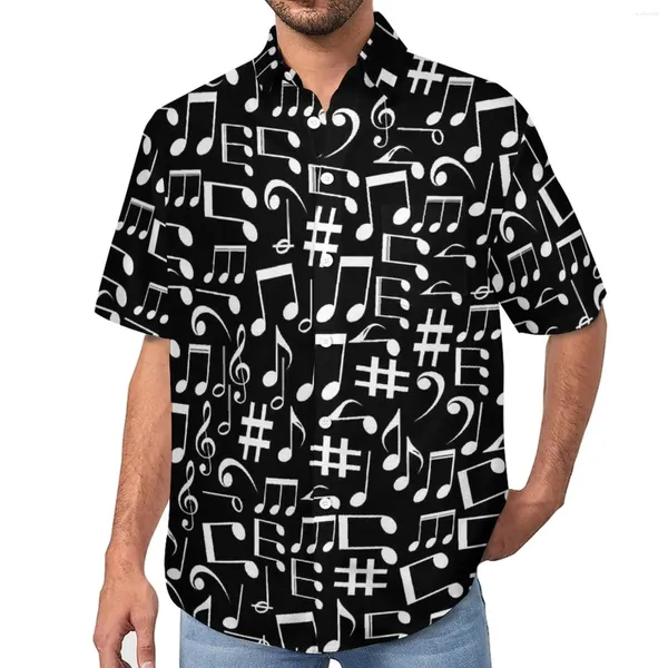 Camicie casual da uomo Camicia con stampa di note musicali Camicia bianca e nera da spiaggia Camicette hawaiane larghe novità Design a maniche corte Abiti oversize