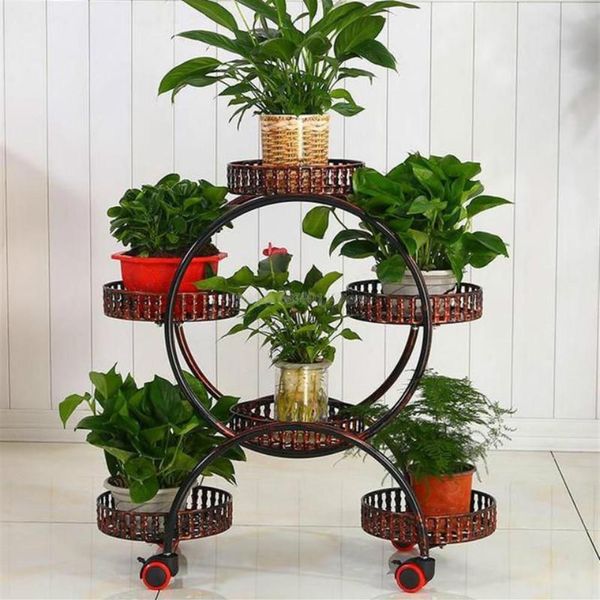 Supporti per fiori portatili economici con ruote Porta piante in metallo Vassoi per fiori creativi Organizzatore Grande scaffale per la decorazione domestica297V