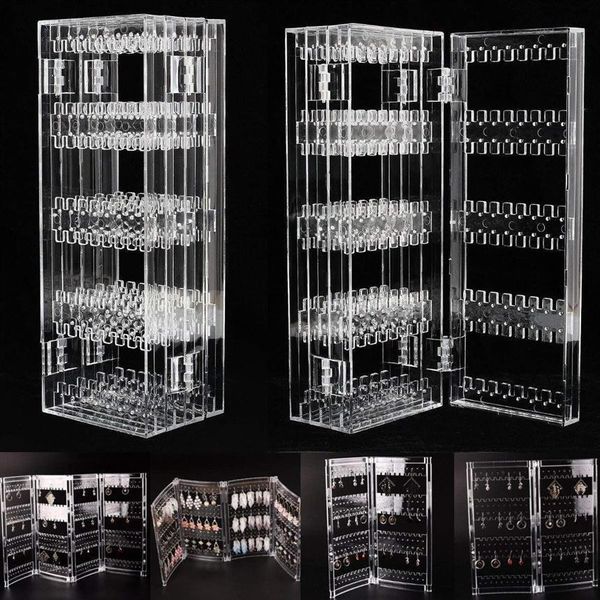 Klare Acryl-Ohrringe, Ohrstecker, Halsketten-Display-Rack, multifunktionaler Klappbildschirm, Ohrring-Schmuck-Display-Ständer, Halter-Kasten T22550