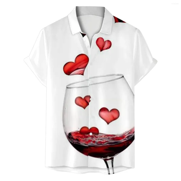 Herren lässige Hemden Valentinstag Herren Hemd Modedruck Kurzärmelten Mischung Button Bluse Trendy Lounge Home Tragen Sie Harajuku Paar Pyjama
