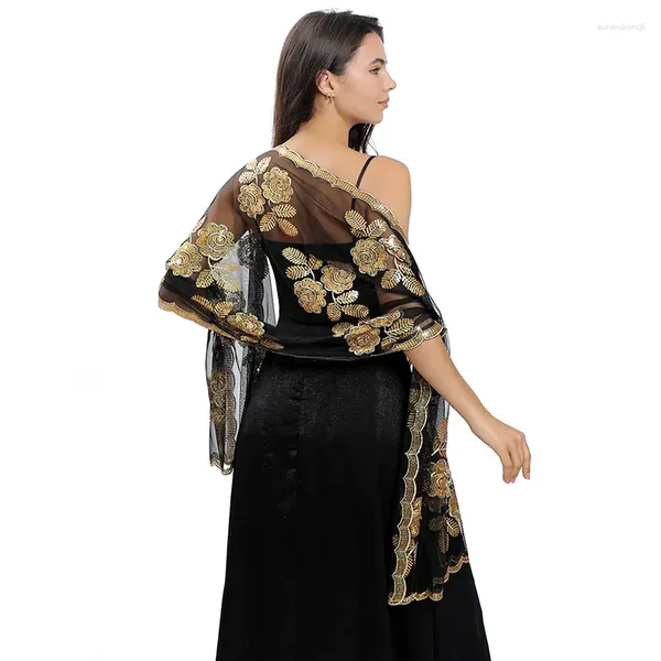 Schals Glitzer -Pailletten Abendkleid Schal Frauen gestickelt hohl schiere Party Schals Wraps Braut Brautjungfer Hochzeit Boleros Capes