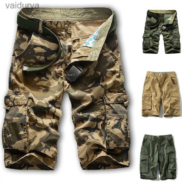 Herren-Shorts, Sommer-Baumwoll-Camouflage-Shorts für Männer, Outdoor-Sport, lässig, mehrere Taschen, Cargo-Shorts, Armee-Kampf-Tarnung, kurze Hose, YQ231220