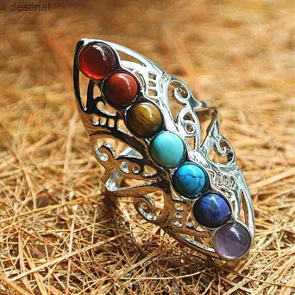 Solitaire Ring Silver Plated 7 chakra cura