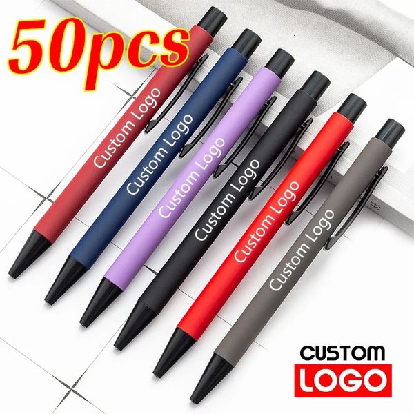 50pcs Metal Hediye Reklam Kalemi Özel Öğrenci Kırtasiye Ofis Beyaz Yazı Adı Promosyon Toptan 231220