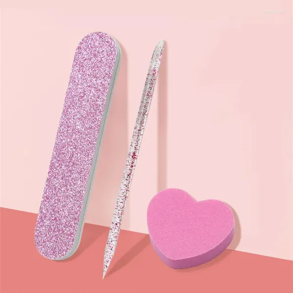 Kit per nail art 3 pezzi di cristallo Dot Drill Stick Paillettes a forma di cuore Blocco di finiture in legno Lime di pelle morta Cuticole Spinge Borsa degli attrezzi di usura