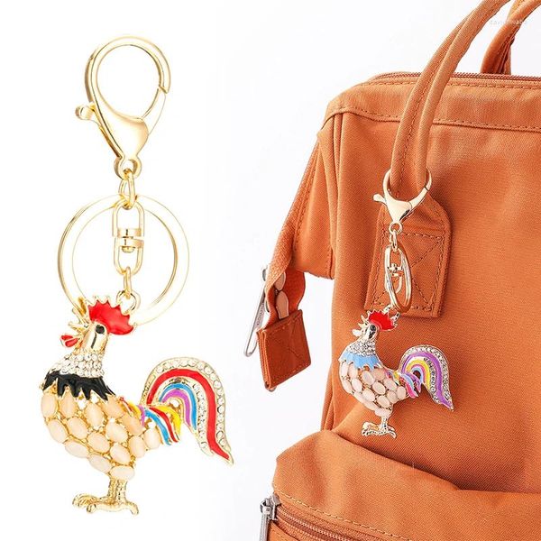 Schlüsselanhänger 1 stück Nette Bunte Strass Hahn Für Frauen Mode Huhn Schlüsselring Halter Weibliche Tasche Hängende Ornamente Zubehör