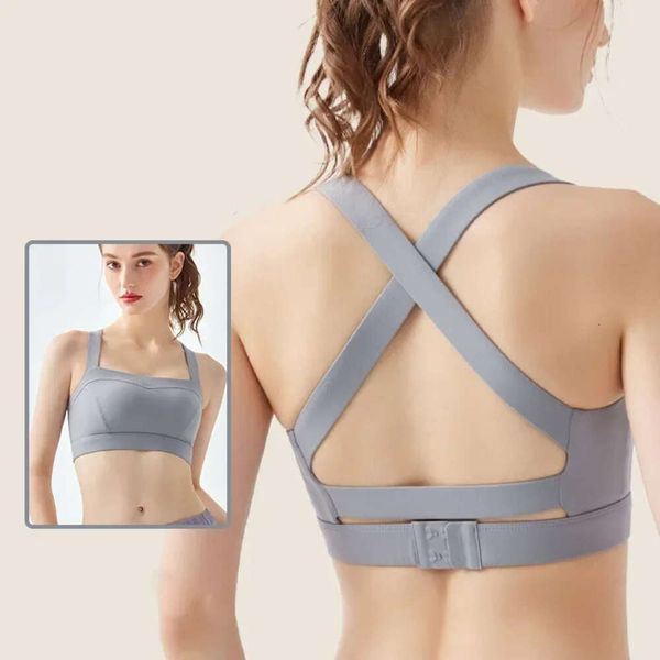 Lu Align Colete Lu Yoga Design de Fivela Cruzada Sutiã de Fitness Elástico de Alto Impacto à Prova de Choque Top Esportivo Sem Encosto para Mulheres Treino de Limão Gry LL