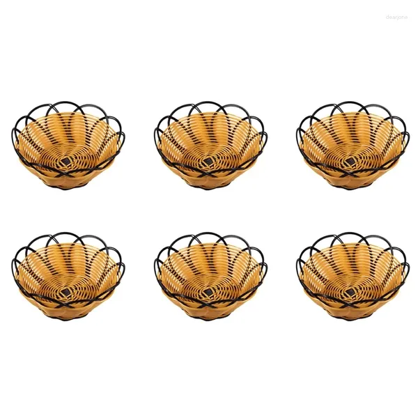 Placas 6 Pcs 7 Polegada Cesta Trançada De Plástico Frutas Legumes Biscoitos Recipiente Titular BlackOrange