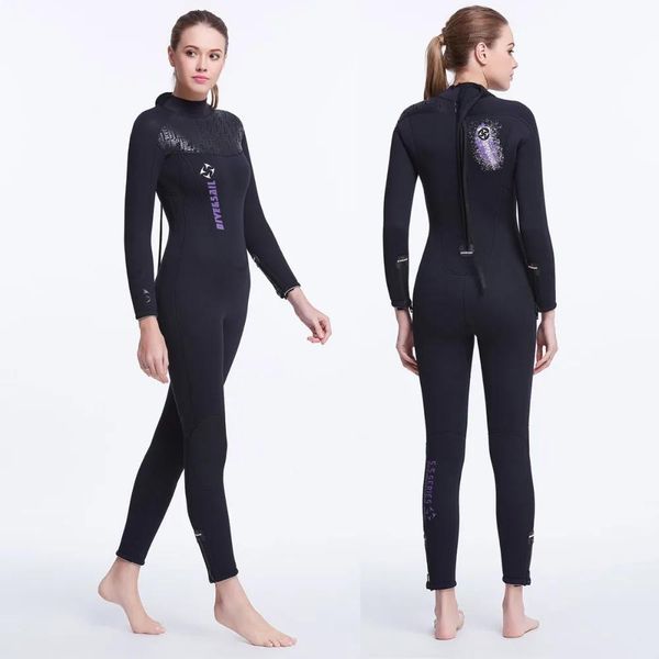 Женский гидрокостюм из неопрена 5 мм/3 мм, полный костюм с плоской строчкой, теплый комбинезон SCR с теплой плюшевой подкладкой для женщин, дайвинга, подводного серфинга