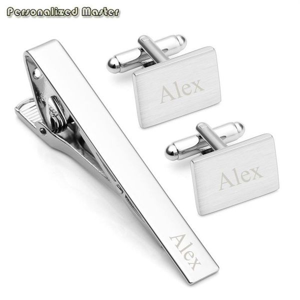 Personalizzato Master Custom Engrave Nome iniziale 3 pezzi Gemelli in acciaio inossidabile e fermacravatta Set per uomo Regalo festa del papà Y20031250u