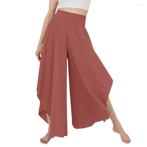 Damenhosen, breites Bein, Damen-Culottes, Rock mit hoher Taille, lockerer, unregelmäßiger Saum, Knöchellänge, tiefer Schritt, atmungsaktiv, für den Sommer