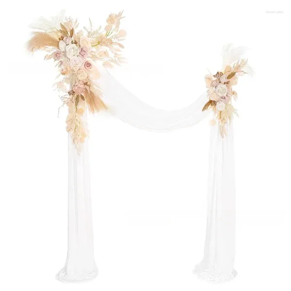 Dekorative Blumen Chiffon Erzvorhang Hochzeit Dekoration Künstliche Blume dreiteils Set Festival Party Hintergrund