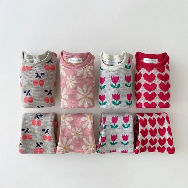 Set di abbigliamento Inverno Bambino Neonata Set di vestiti 2 pezzi Maglione lavorato a maglia Top Pantaloni svasati Bambini Modello adorabile Abiti per ragazze Abito in maglia 231219