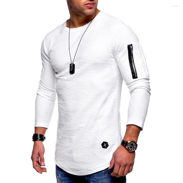 Camisetas masculinas básicas camisetas manga comprida slim fit muscular activewear pulôver zip cor sólida tops camiseta roupas