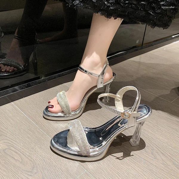 Sandalet Boyut 31-43 Toe Toe Yüksek topuklu ayakkabılar Kadınlar İnce Topuk Yaz Lüks Tasarımcıları Partisi