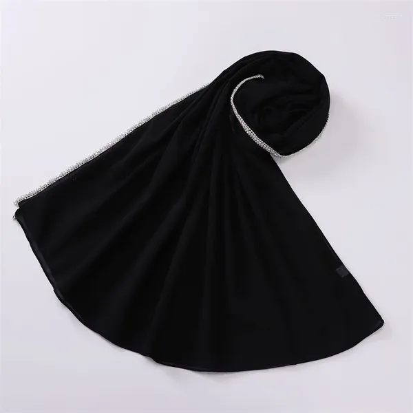 Lenços Luxo Diamante Colar Bolha Instantânea Chiffon Hijabs Para Mulher Muçulmana Headband Senhora Pescoço Xaile Turban Underscarf Islam 180 / 70cm