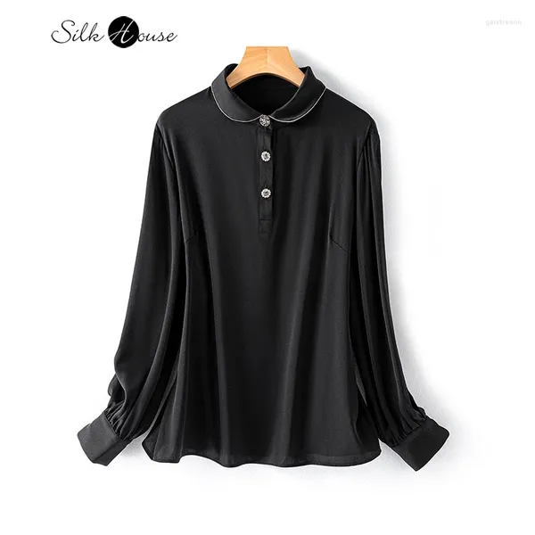 Blusas femininas clássico preto e branco senhora temperamento natural amoreira camisa de seda lindo elástico duplo qiao cetim para mulher