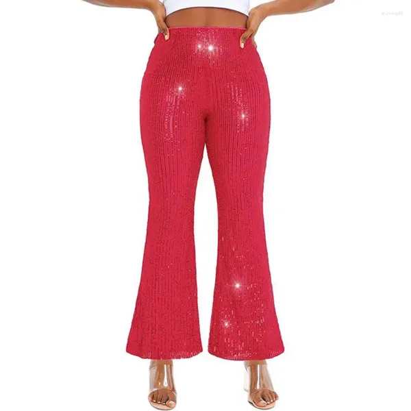 Pantaloni da donna Glitter Pantaloni da festa a vita alta con paillettes scintillanti Pantaloni a gamba larga per la notte