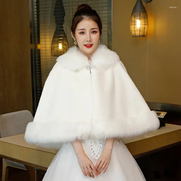 Schals Frauen Winter Wolle Schal Pelzigen Flauschigen Pelz Cape Hochzeit Braut Warm Dicken Achselzucken Faux Poncho Party Schal Wrap Mantel