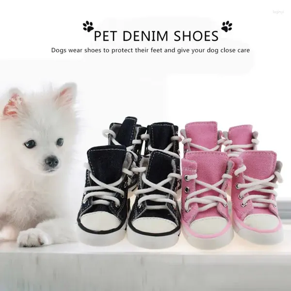 Abbigliamento per cani 4 pezzi Calde scarpe per animali domestici Cuccioli Tela Resistente all'usura Design antiscivolo Tessuti denim per cani di piccola taglia Forniture per gatti