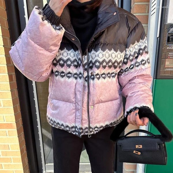 Casacos de trincheira femininos inverno engrossar parkas padrão de floco de neve quente acolchoado casaco jaqueta casaco zip up outerwears 2023 gola