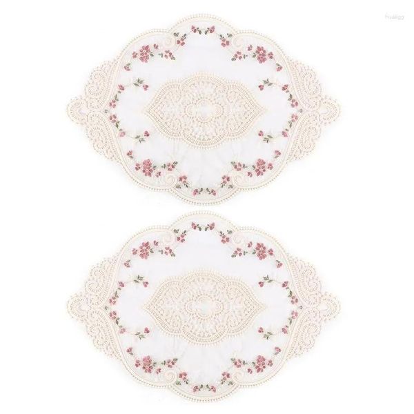 Almofadas Tapetes de Mesa 2 Pcs Vintage Placemats Crochet Lace Requintado Flor Bordado Doilies Vaso Mat 12,2 x 16,9 polegadas