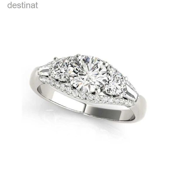 Anello solitario LESF rotondo 1,6 ct Moissanite argento sterling 925 regalo di anniversario anello con tre pietre gioielli di fidanzamento da donnaL231220